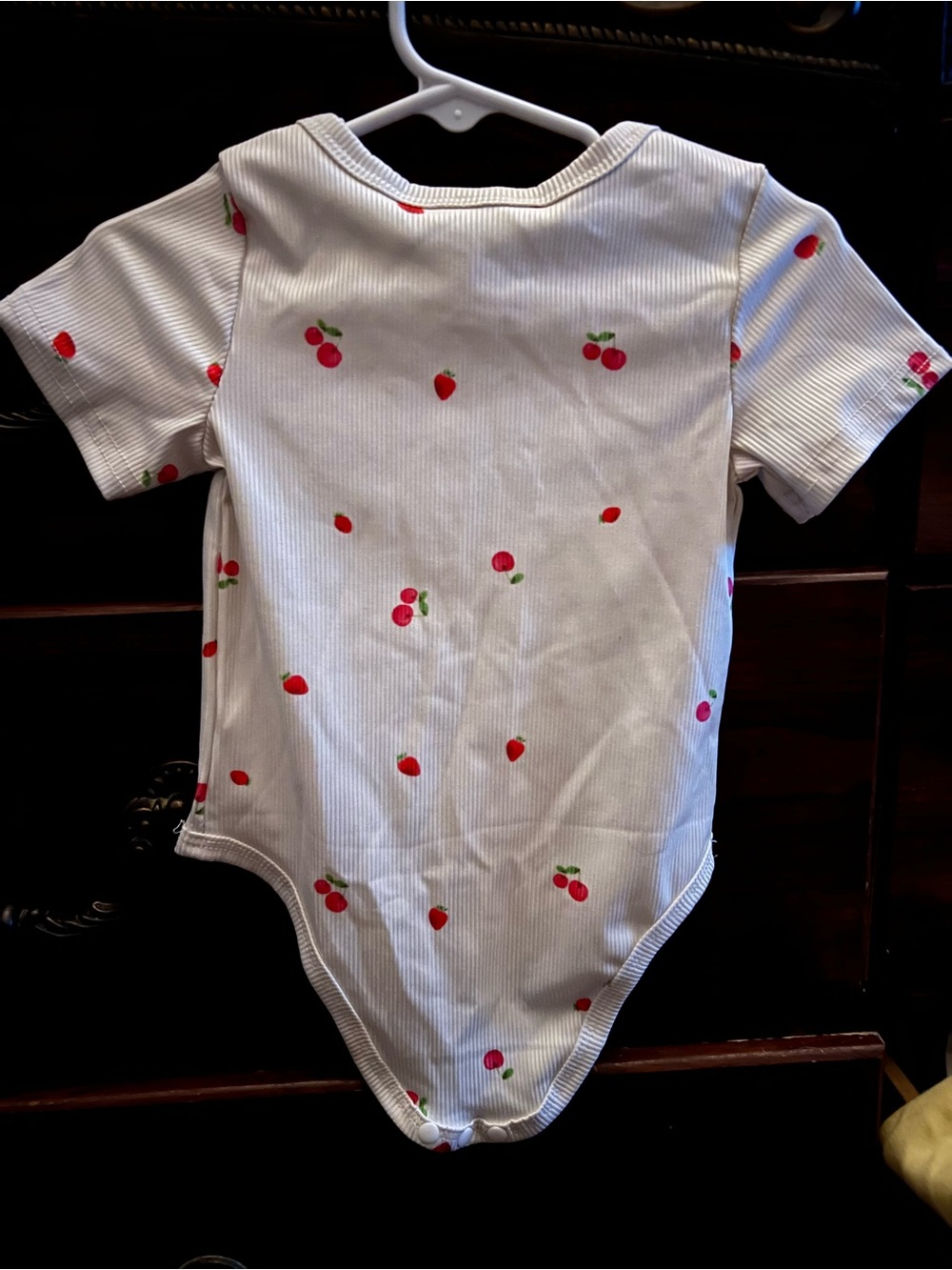 White Short-Sleeve Baby Bodysuit with Cherry Print